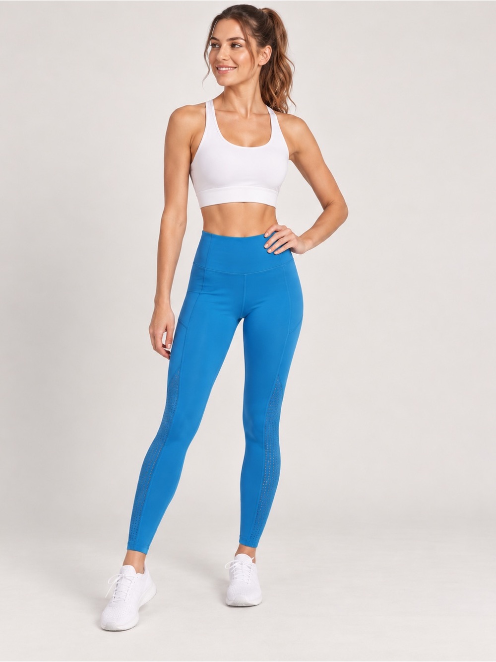 CALIA Blue High-Rise Performance Leggings with Mesh Detail - Size Small